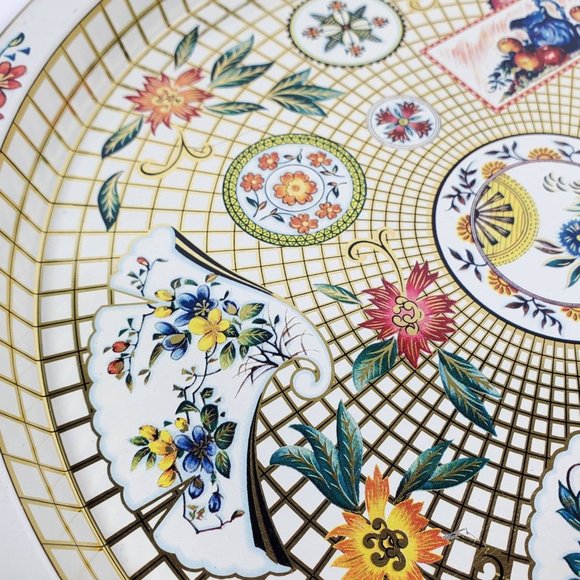 Vintage Daher Floral Tray Metal Decorative Tray White Gold Flower Pattern - Picture 2 of 9